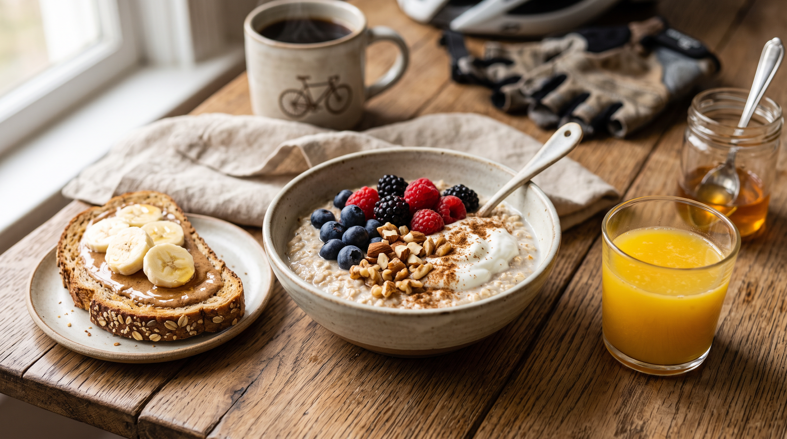 Frühstücksschale mit Haferflocken, Joghurt, Beeren und Nüssen